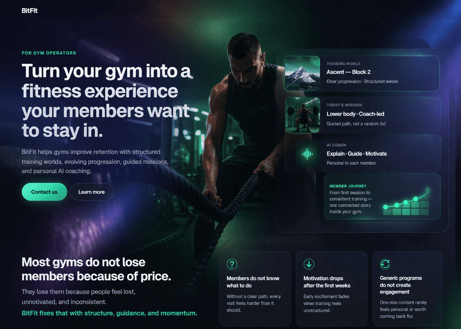 Gym training with the BitFit app — guided, connected fitness experience